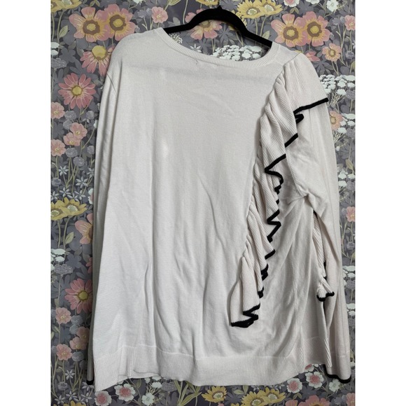 Halogen Womens XL Cream Ruffle Front Knit Sweater Long Sleeve Casual - Picture 7 of 7